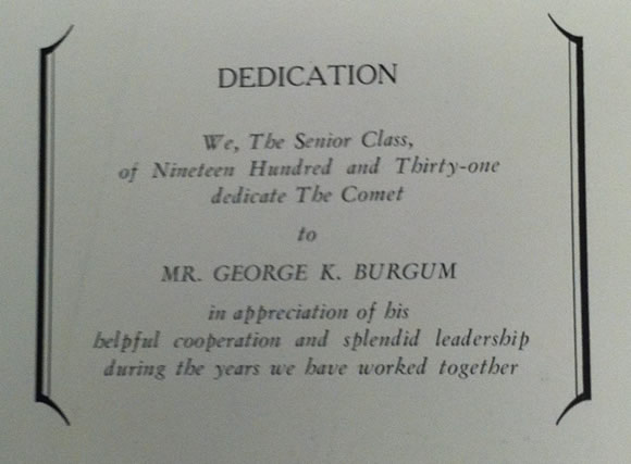 1931 HHS Yearbook pg2 Dedication